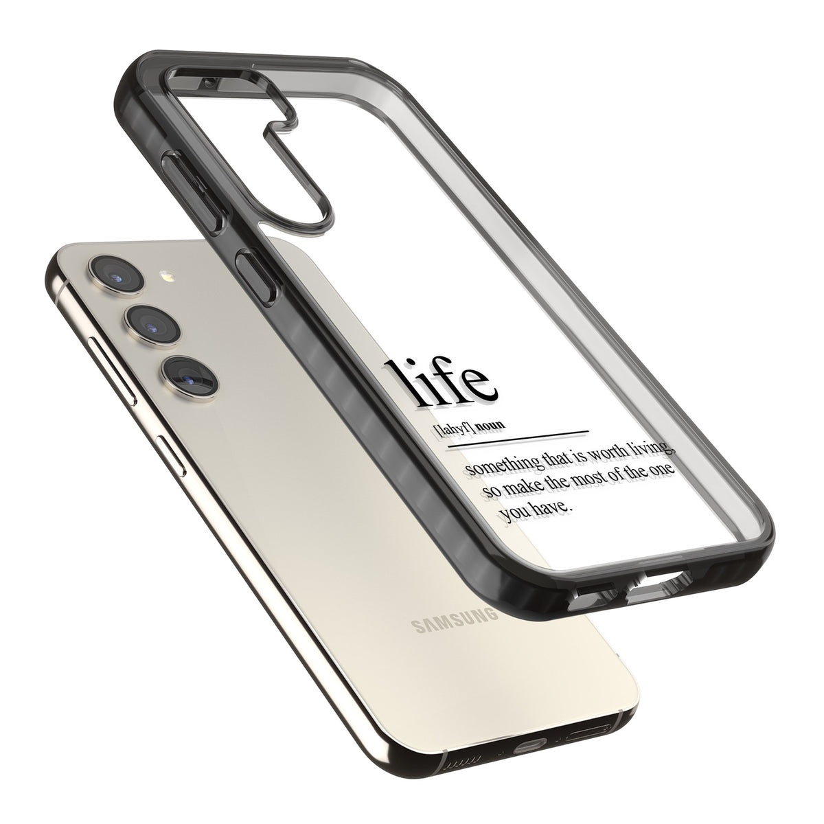 Life Samsung S22 / Samsung S22 Plus / Samsung S23 / Samsung S23 Plus / Samsung S24 / Samsung S24 Plus Impact Black Phone Case angled