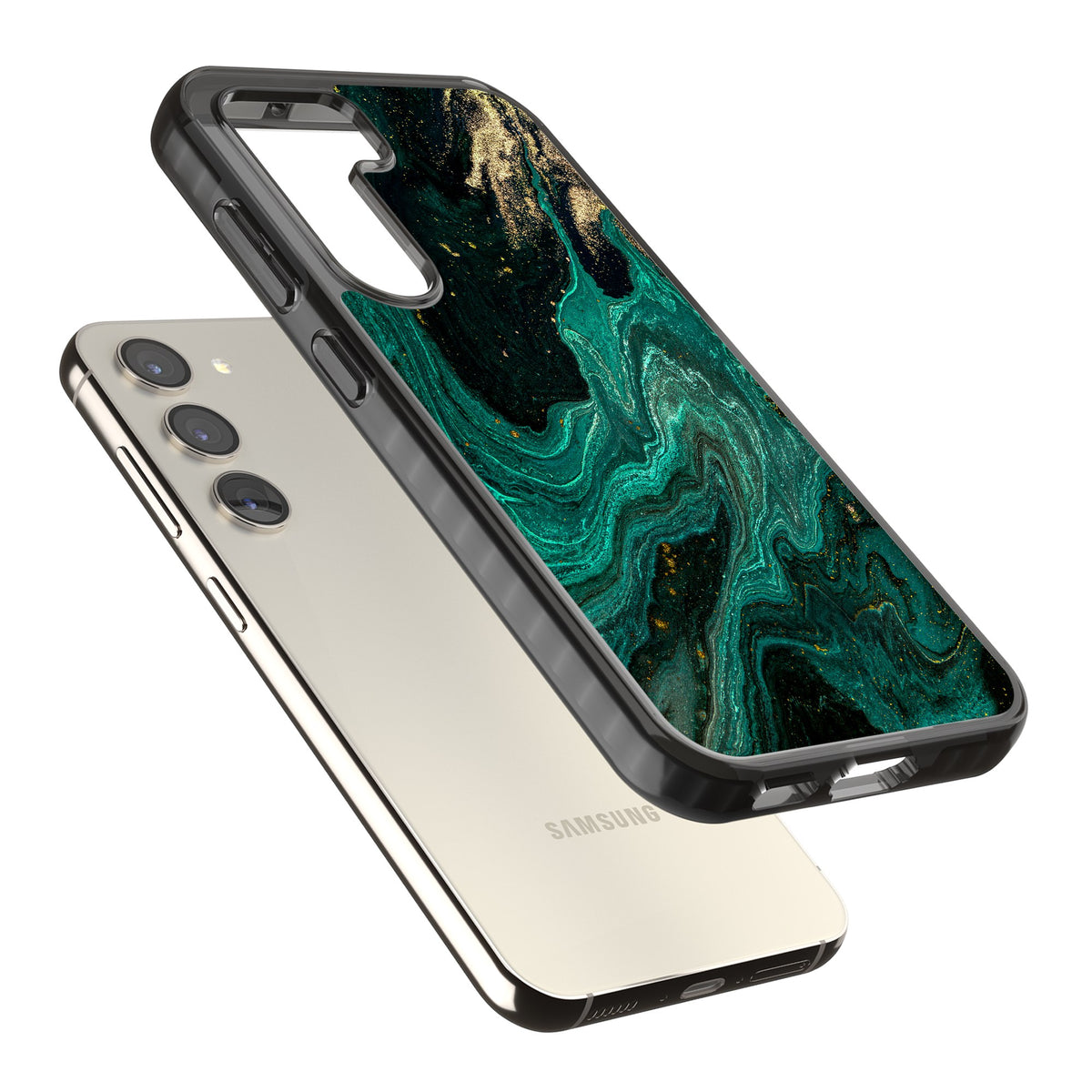 Emerald Lagoon Samsung S22 / Samsung S22 Plus / Samsung S23 / Samsung S23 Plus / Samsung S24 / Samsung S24 Plus Impact Black Phone Case angled
