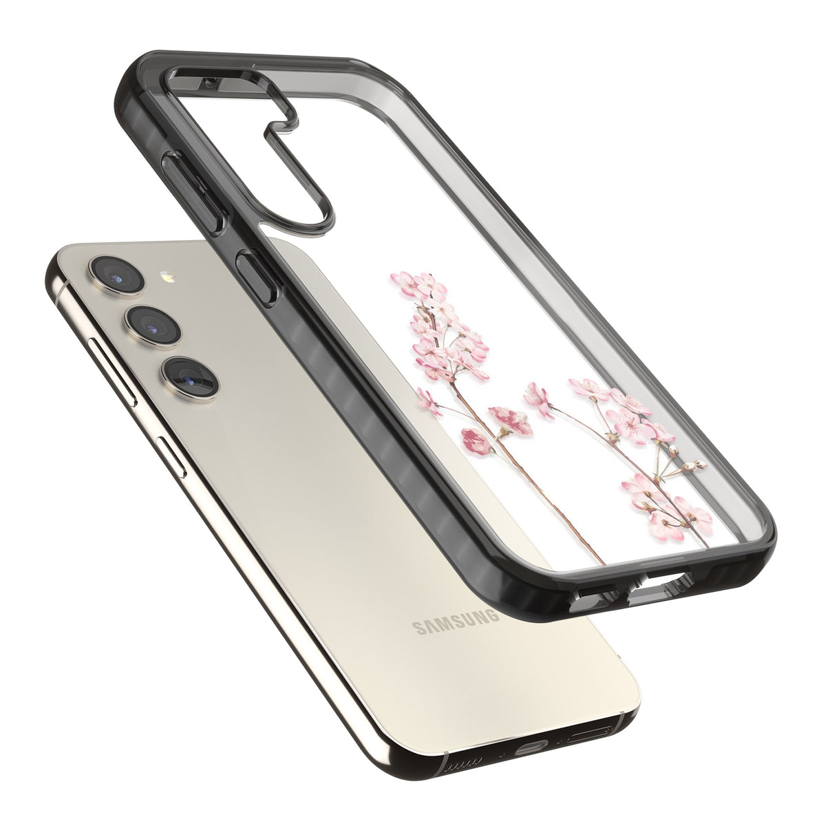 Blossom Flower Samsung S22 / Samsung S22 Plus / Samsung S23 / Samsung S23 Plus / Samsung S24 / Samsung S24 Plus Impact Black Phone Case angled