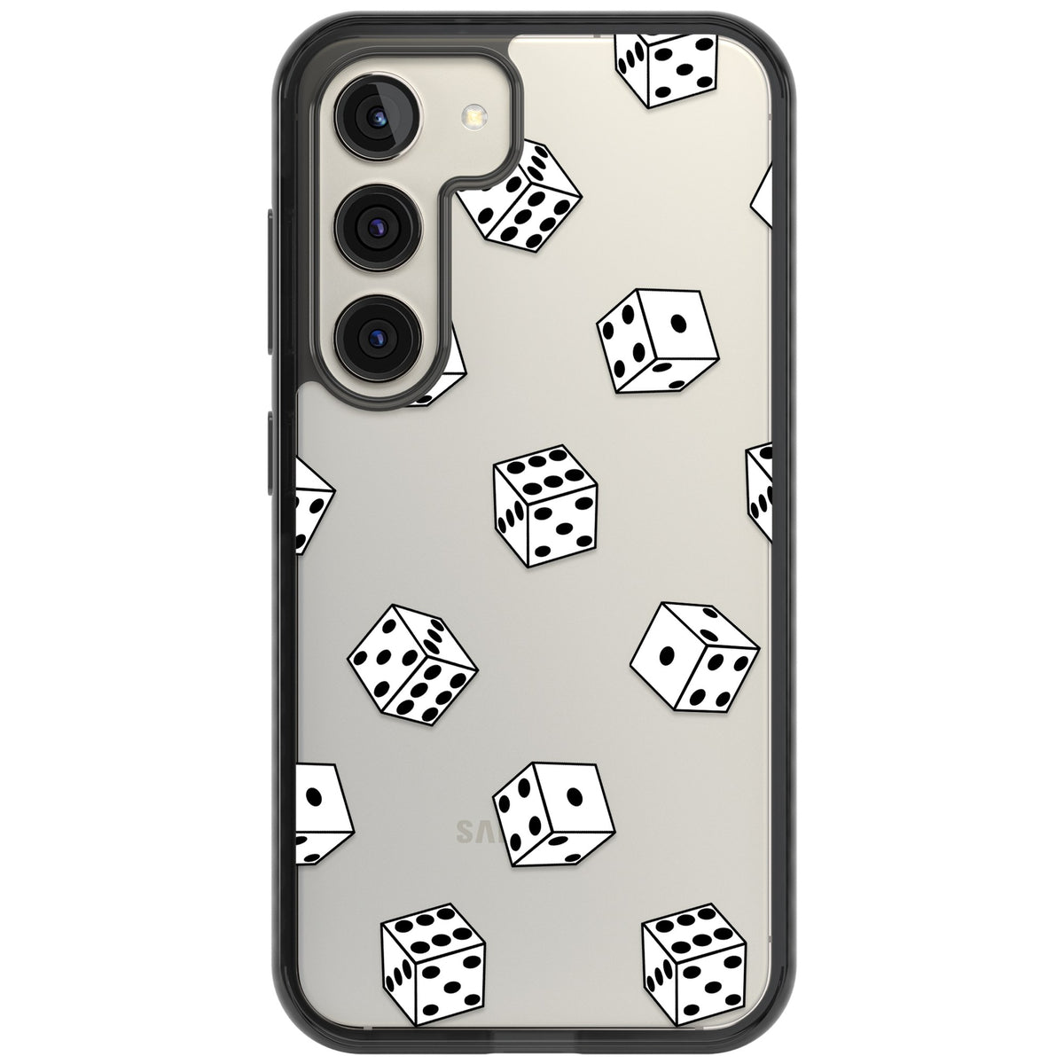 Clear Dice Pattern Samsung S22 / Samsung S22 Plus / Samsung S23 / Samsung S23 Plus / Samsung S24 / Samsung S24 Plus Impact Black Phone Case front