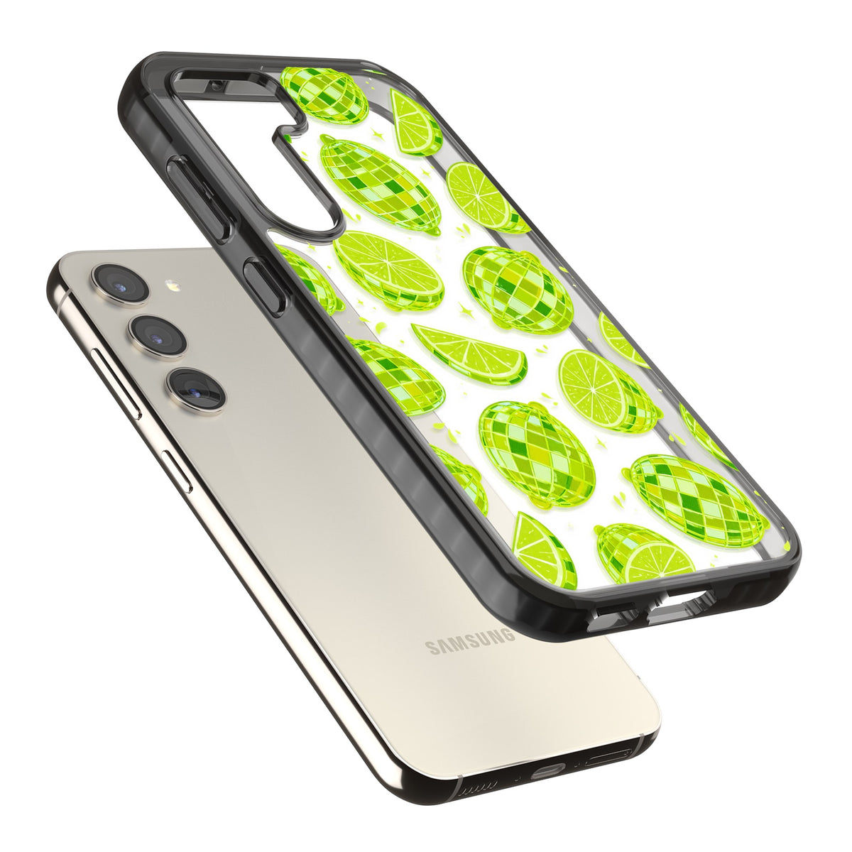 Disco Limes Samsung S22 / Samsung S22 Plus / Samsung S23 / Samsung S23 Plus / Samsung S24 / Samsung S24 Plus Impact Black Phone Case angled