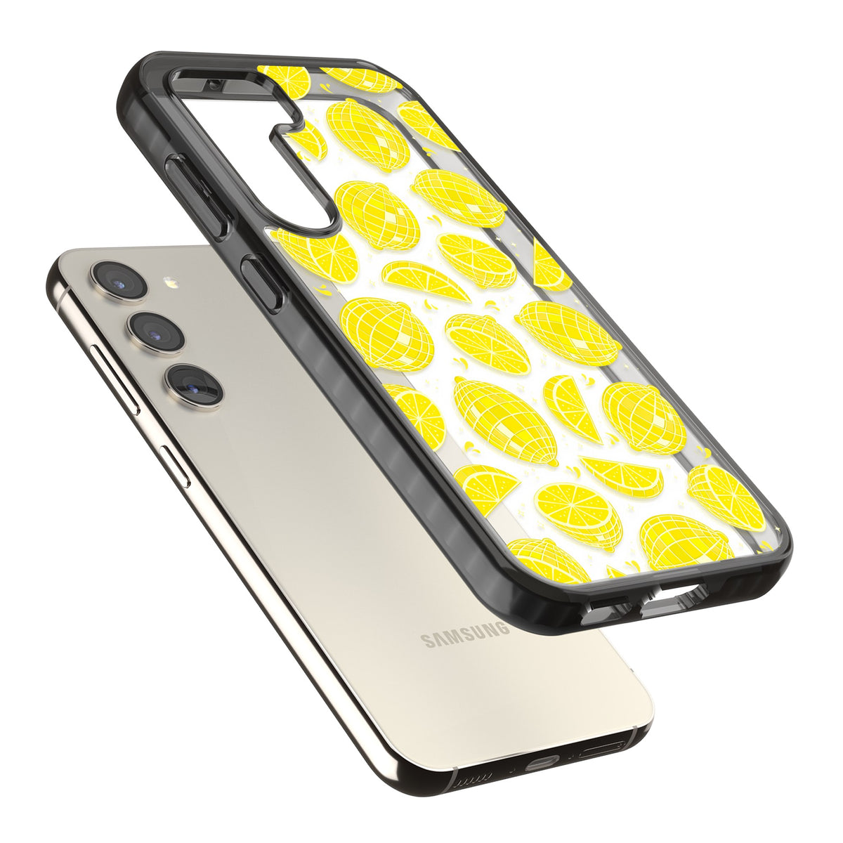 Disco Lemons Samsung S22 / Samsung S22 Plus / Samsung S23 / Samsung S23 Plus / Samsung S24 / Samsung S24 Plus Impact Black Phone Case angled