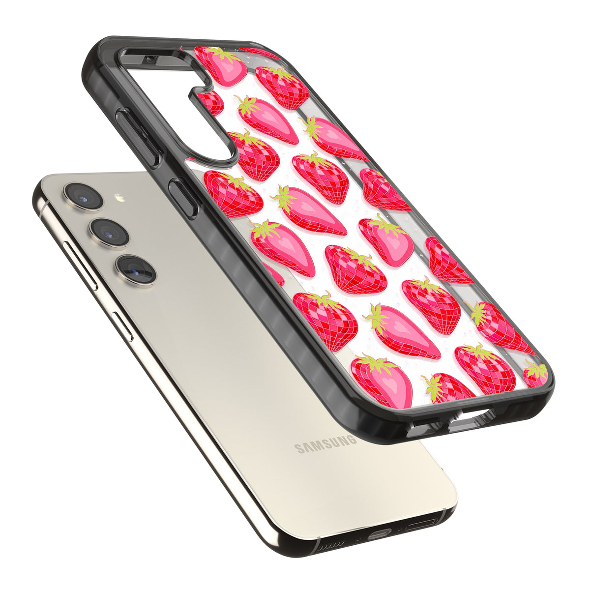 Disco Strawberry Samsung S22 / Samsung S22 Plus / Samsung S23 / Samsung S23 Plus / Samsung S24 / Samsung S24 Plus Impact Black Phone Case angled