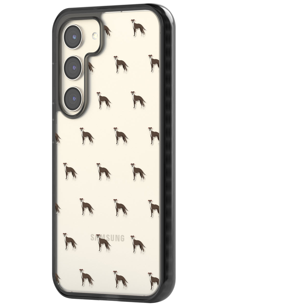 Whippet Dog Pattern Clear Samsung S22 / Samsung S22 Plus / Samsung S23 / Samsung S23 Plus / Samsung S24 / Samsung S24 Plus Impact Black Phone Case side