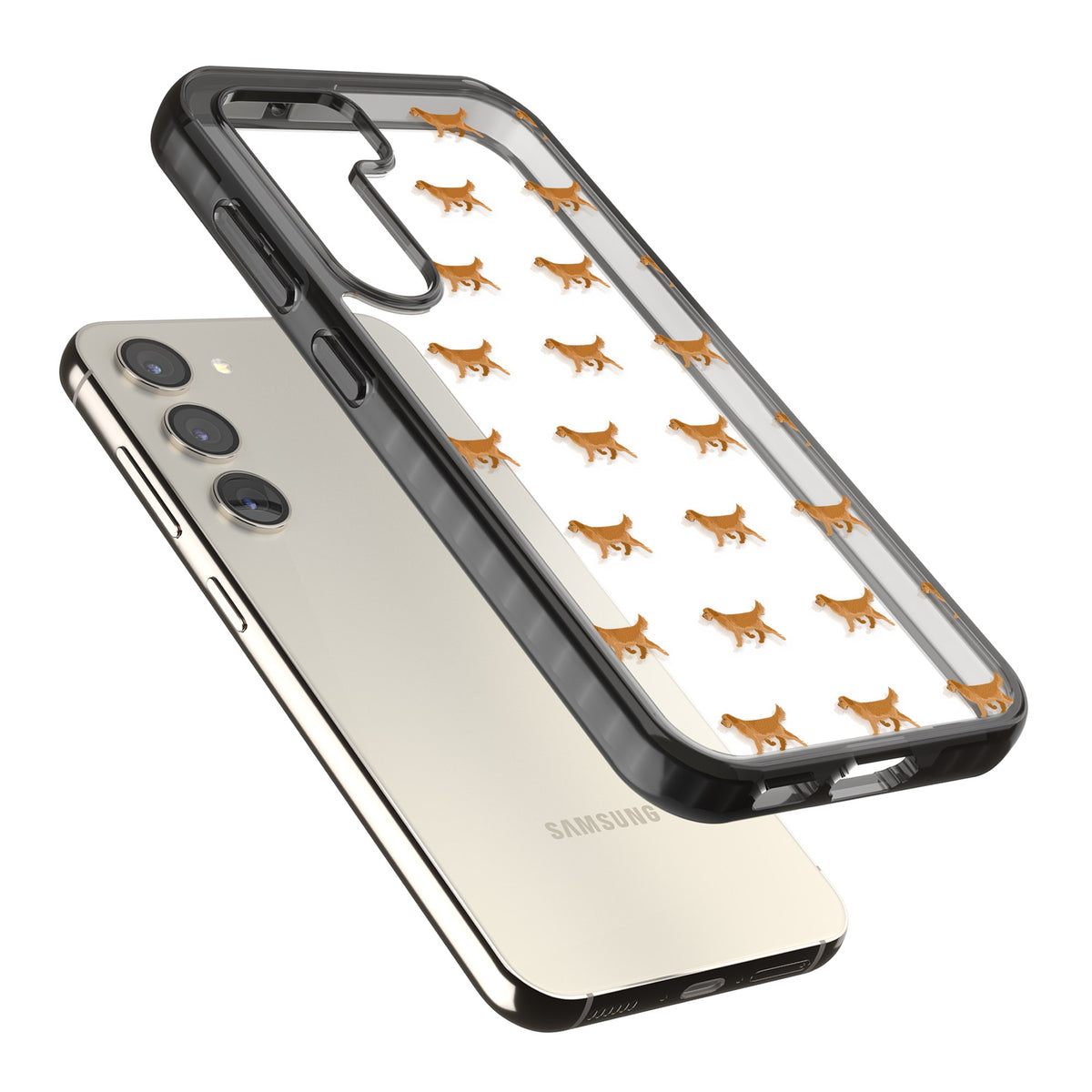 Golden Retriever Dog Pattern Clear Samsung S22 / Samsung S22 Plus / Samsung S23 / Samsung S23 Plus / Samsung S24 / Samsung S24 Plus Impact Black Phone Case angled