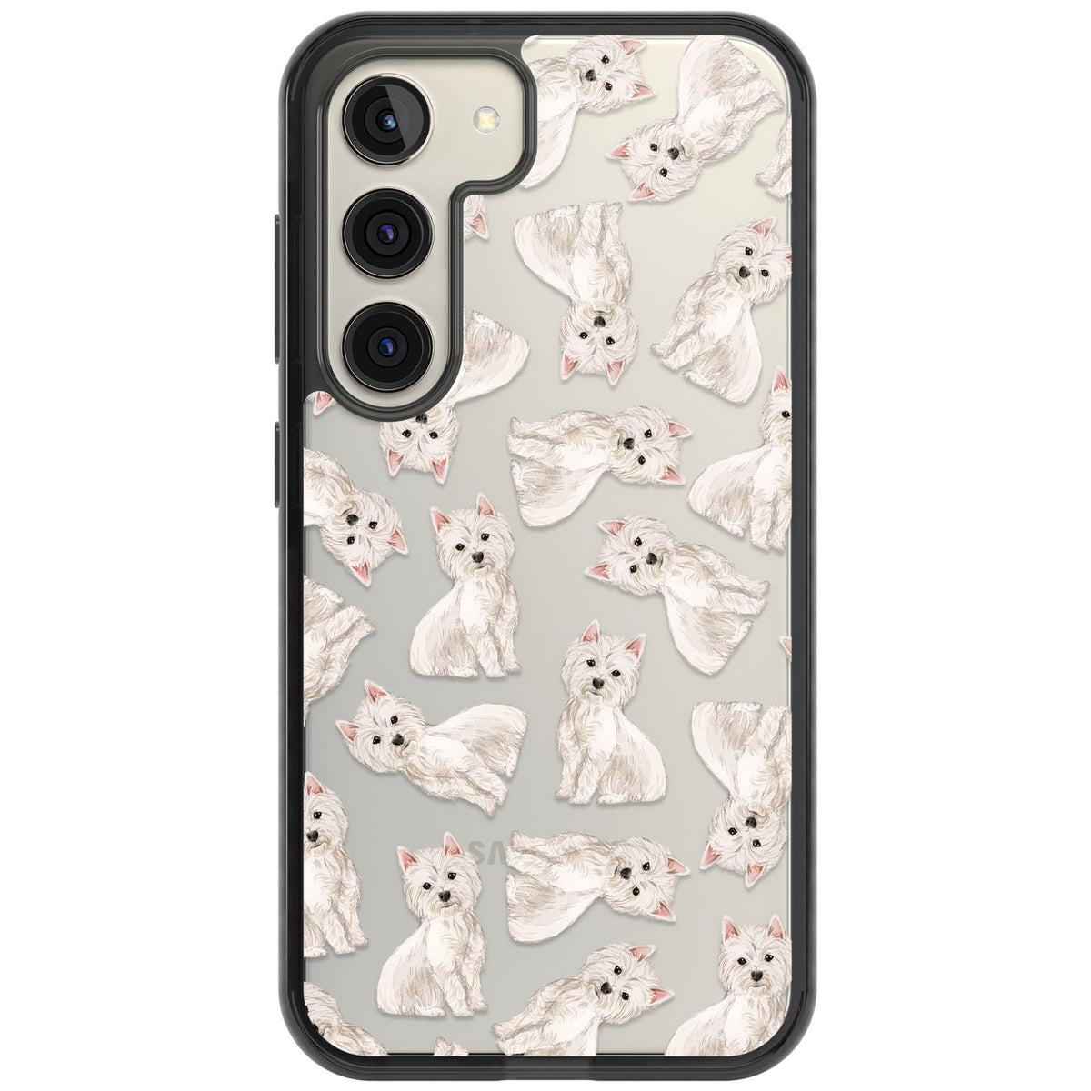 Westie Dog Pattern Samsung S22 / Samsung S22 Plus / Samsung S23 / Samsung S23 Plus / Samsung S24 / Samsung S24 Plus Impact Black Phone Case front
