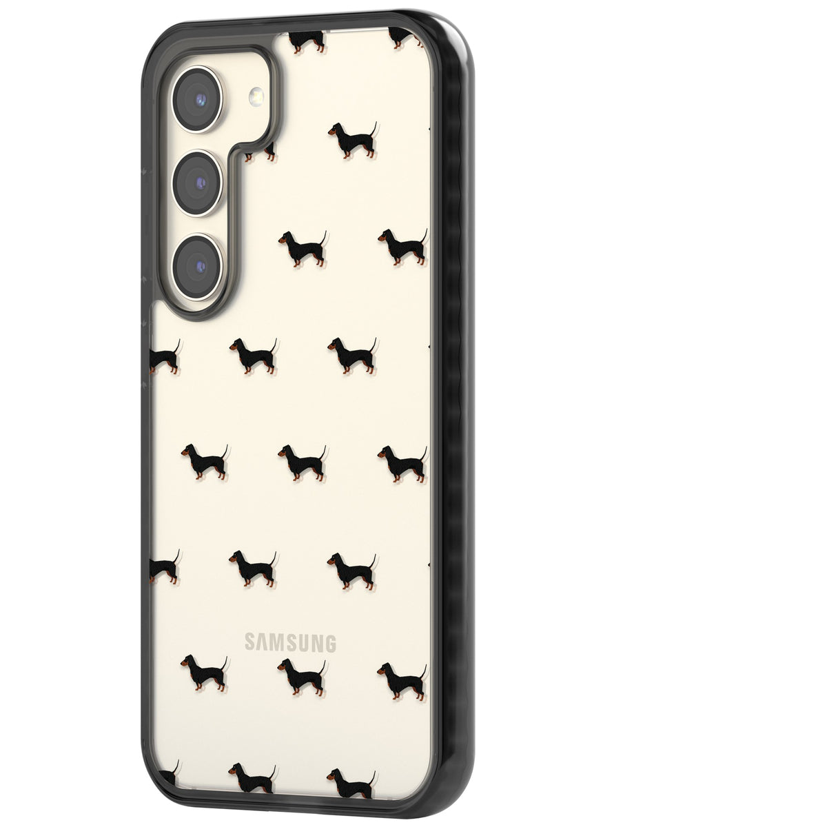 Dachshund Pattern Clear Samsung S22 / Samsung S22 Plus / Samsung S23 / Samsung S23 Plus / Samsung S24 / Samsung S24 Plus Impact Black Phone Case side