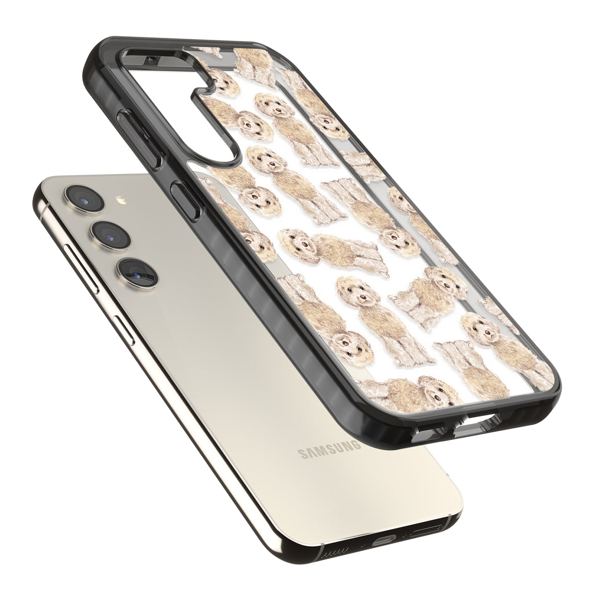 Cockapoo Patterned Samsung S22 / Samsung S22 Plus / Samsung S23 / Samsung S23 Plus / Samsung S24 / Samsung S24 Plus Impact Black Phone Case angled