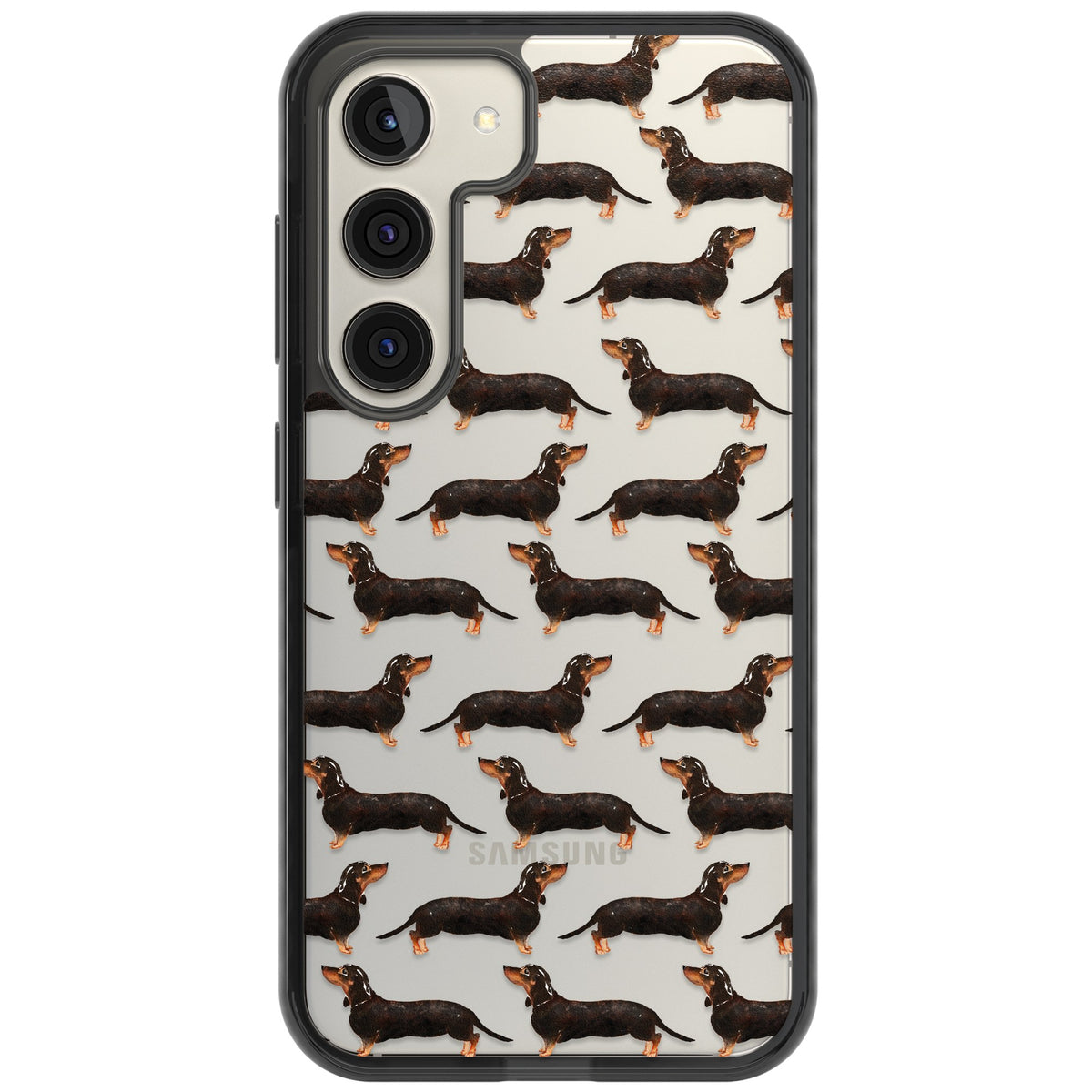 Dachshund Pattern Black Tan Samsung S22 / Samsung S22 Plus / Samsung S23 / Samsung S23 Plus / Samsung S24 / Samsung S24 Plus Impact Black Phone Case front