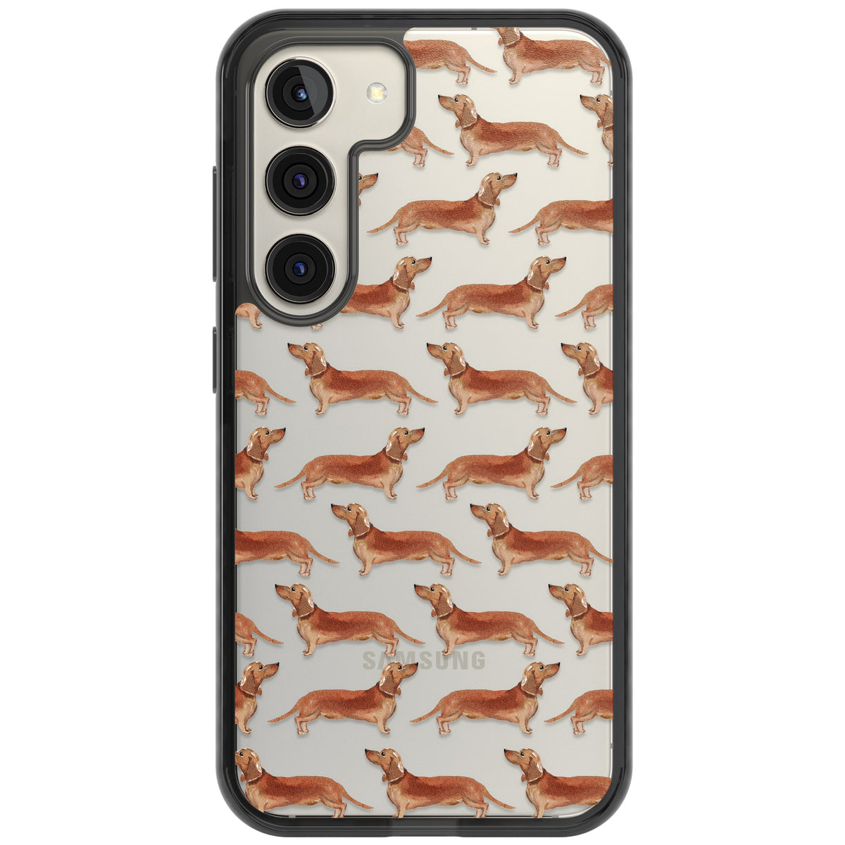 Dachshund Watercolor Dog Pattern Samsung S22 / Samsung S22 Plus / Samsung S23 / Samsung S23 Plus / Samsung S24 / Samsung S24 Plus Impact Black Phone Case front