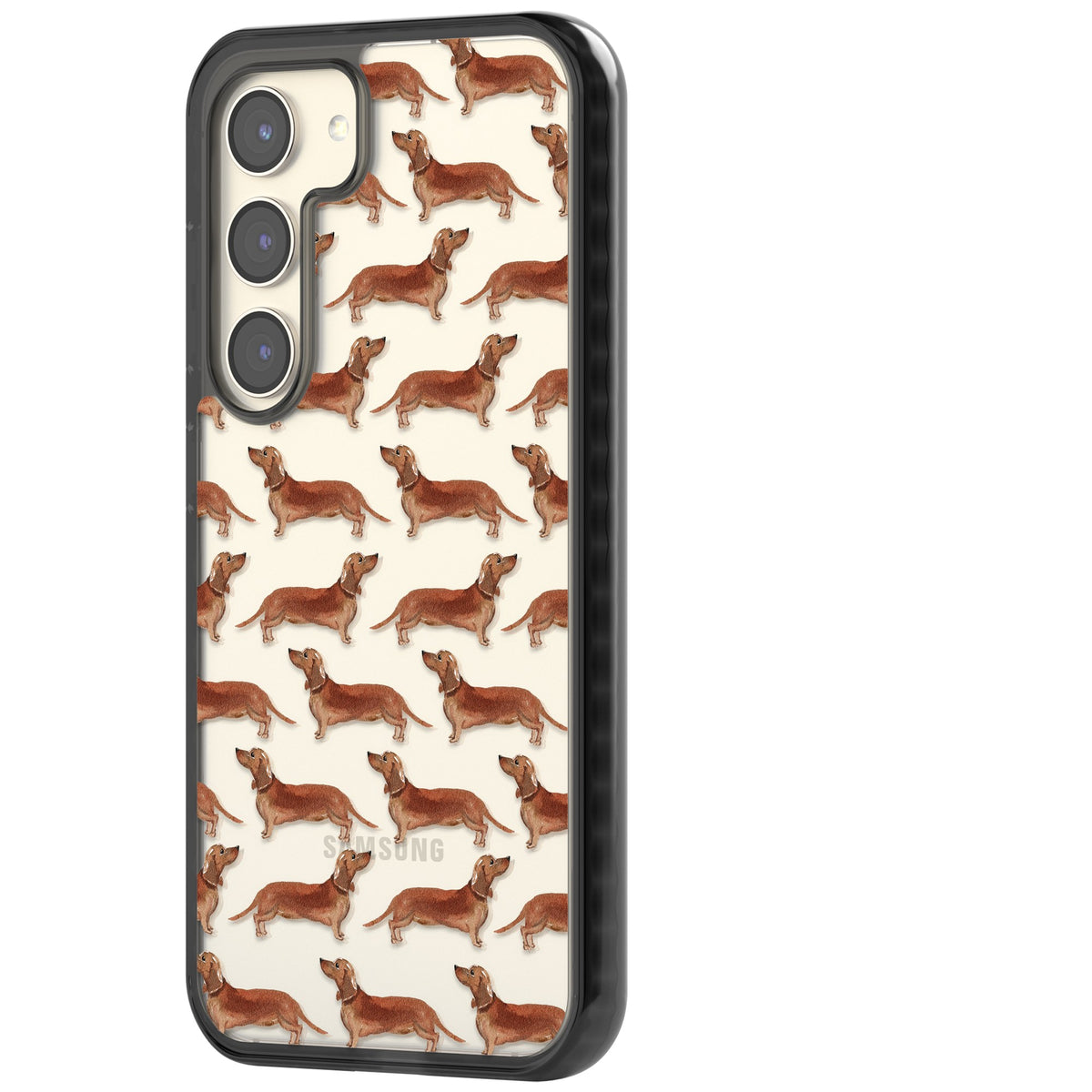 Dachshund Watercolor Dog Pattern Samsung S22 / Samsung S22 Plus / Samsung S23 / Samsung S23 Plus / Samsung S24 / Samsung S24 Plus Impact Black Phone Case side