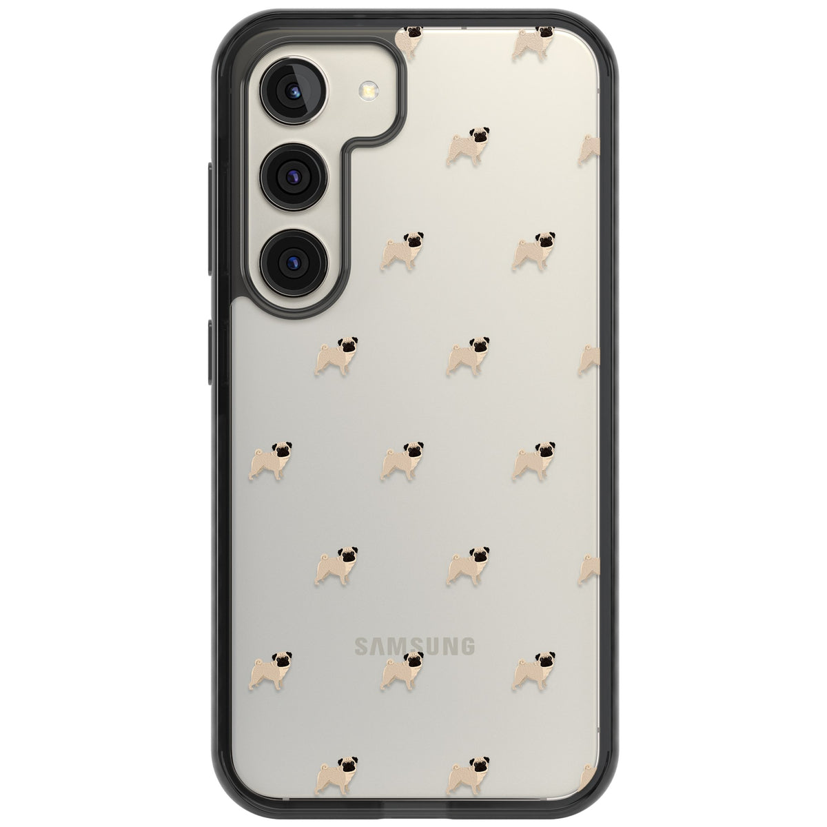 Pug Pattern Samsung S22 / Samsung S22 Plus / Samsung S23 / Samsung S23 Plus / Samsung S24 / Samsung S24 Plus Impact Black Phone Case front