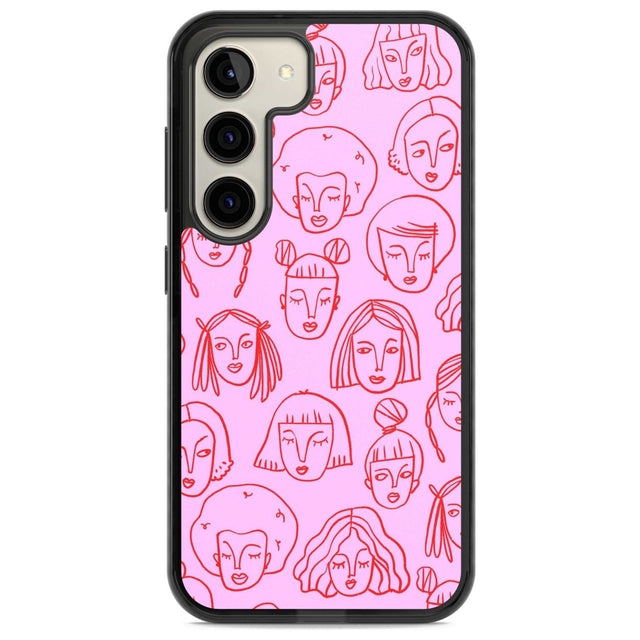 Girl Portrait Doodles in Pink & Red Phone Case Samsung S22 / Black Impact Case,Samsung S23 / Black Impact Case Blanc Space