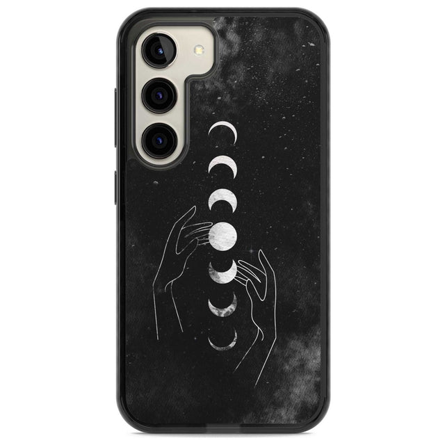 Moon Phases and Hands Phone Case Samsung S22 / Black Impact Case,Samsung S23 / Black Impact Case Blanc Space
