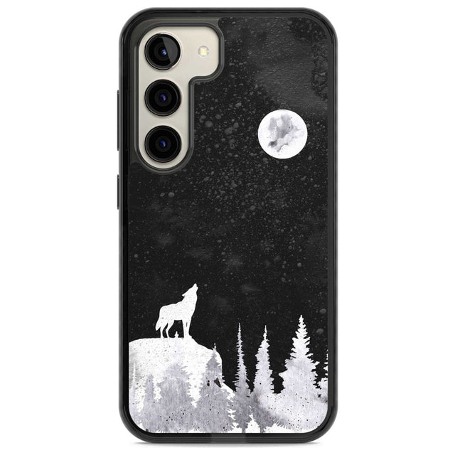 Moon Phases: Wolf & Full Moon Phone Case Samsung S22 / Black Impact Case,Samsung S23 / Black Impact Case Blanc Space