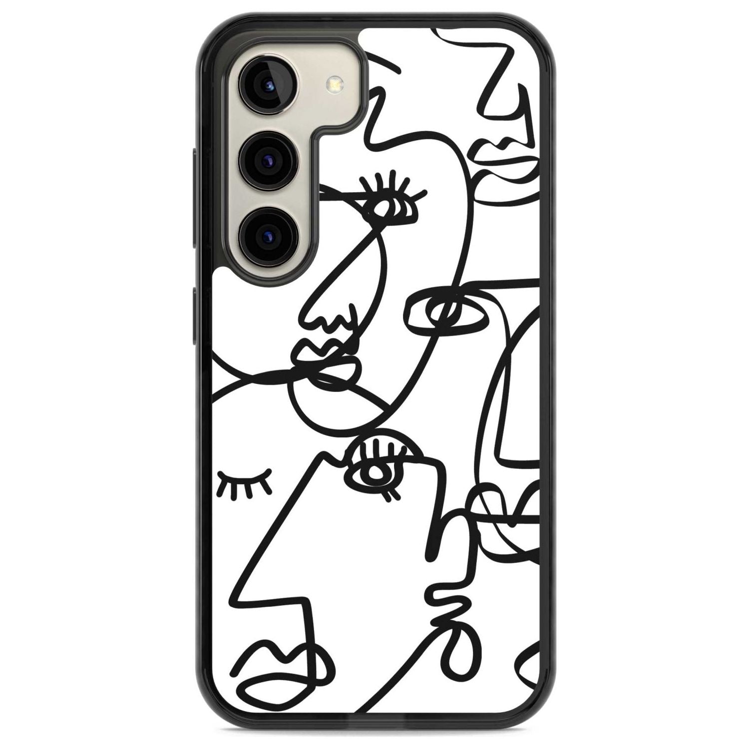 Abstract Continuous Line Faces Black on White Phone Case Samsung S22 / Black Impact Case,Samsung S23 / Black Impact Case Blanc Space
