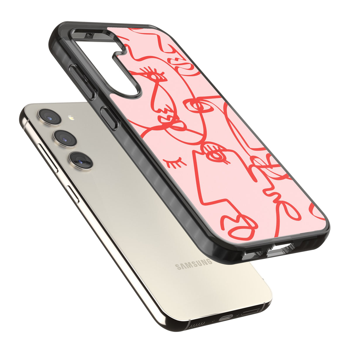 Red Line Art Samsung S22 / Samsung S22 Plus / Samsung S23 / Samsung S23 Plus / Samsung S24 / Samsung S24 Plus Impact Black Phone Case angled