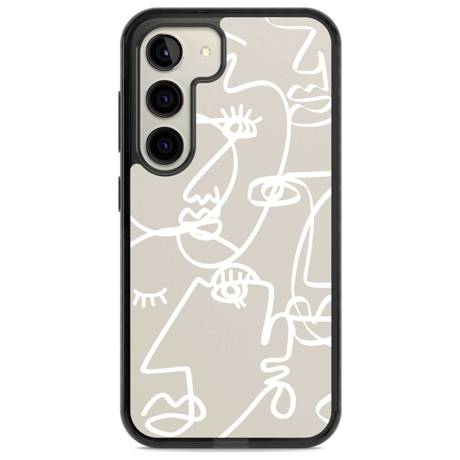 Abstract Continuous Line Faces White on Beige Phone Case Samsung S22 / Black Impact Case,Samsung S23 / Black Impact Case Blanc Space