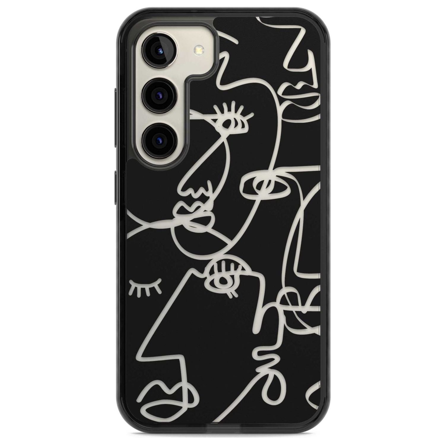 Abstract Continuous Line Faces Clear on Black Phone Case Samsung S22 / Black Impact Case,Samsung S23 / Black Impact Case Blanc Space