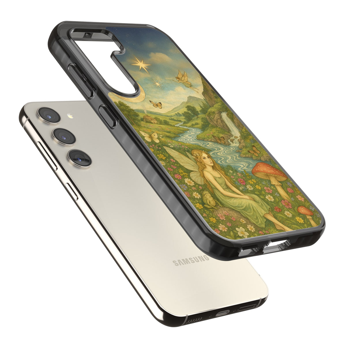 Nature Fairy Samsung S22 / Samsung S22 Plus / Samsung S23 / Samsung S23 Plus / Samsung S24 / Samsung S24 Plus Impact Black Phone Case angled
