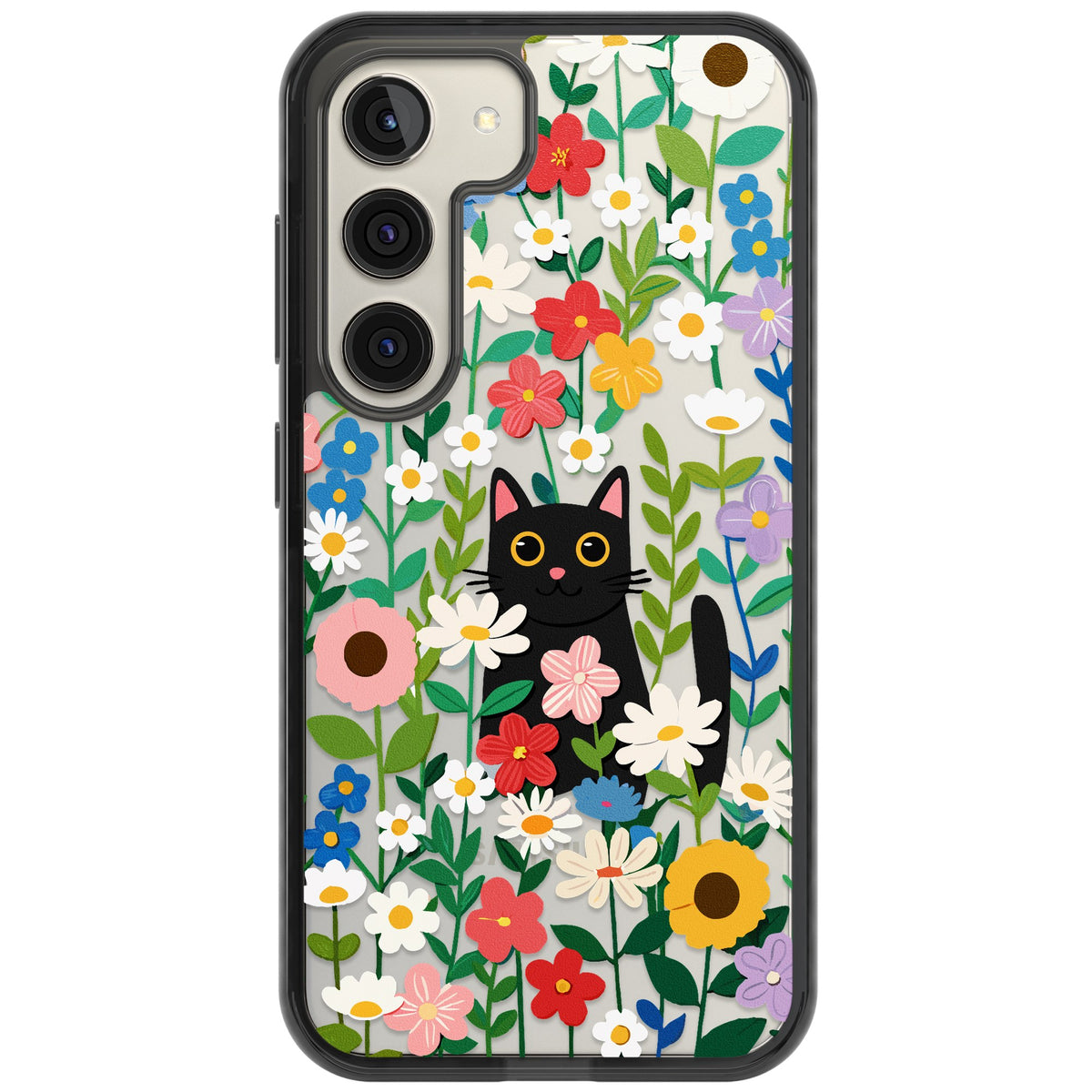 Whiskers & Wildflowers Samsung S22 / Samsung S22 Plus / Samsung S23 / Samsung S23 Plus / Samsung S24 / Samsung S24 Plus Impact Black Phone Case front