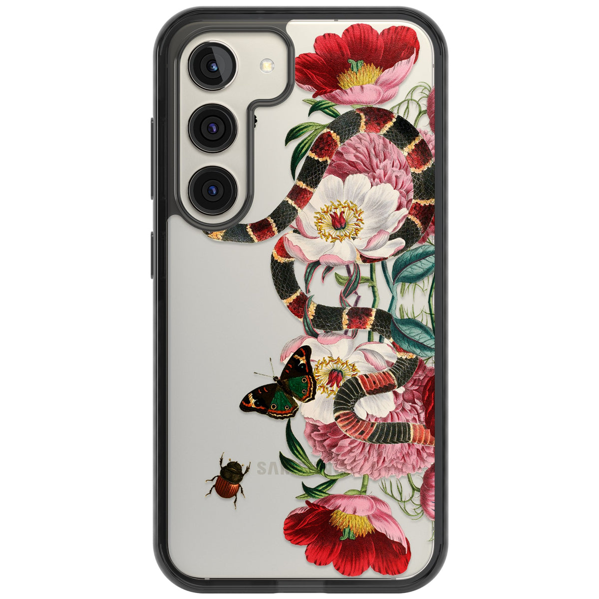 Floral Snake Samsung S22 / Samsung S22 Plus / Samsung S23 / Samsung S23 Plus / Samsung S24 / Samsung S24 Plus Impact Black Phone Case front