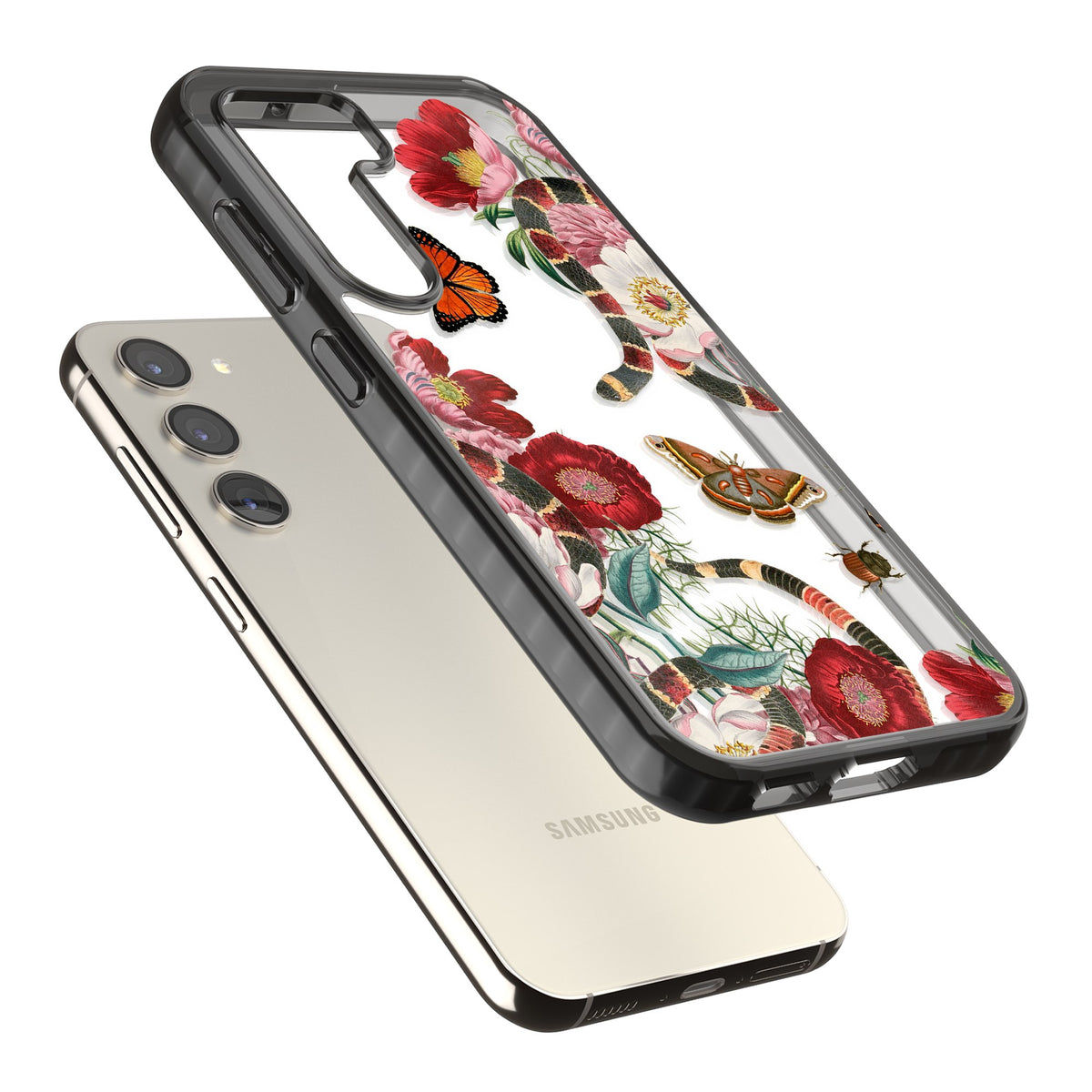 Botanical Snake Samsung S22 / Samsung S22 Plus / Samsung S23 / Samsung S23 Plus / Samsung S24 / Samsung S24 Plus Impact Black Phone Case angled
