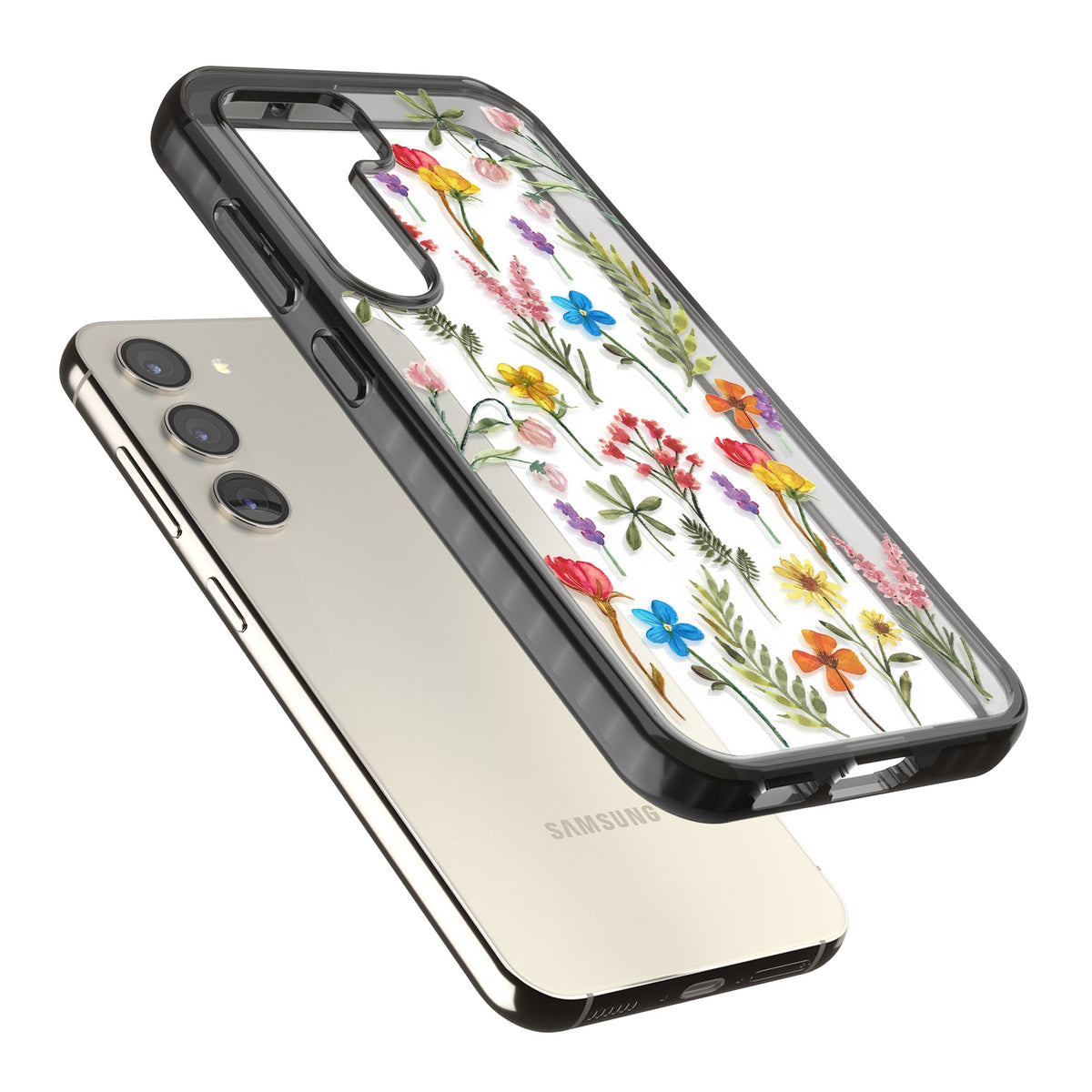 Spring Botanicals Samsung S22 / Samsung S22 Plus / Samsung S23 / Samsung S23 Plus / Samsung S24 / Samsung S24 Plus Impact Black Phone Case angled