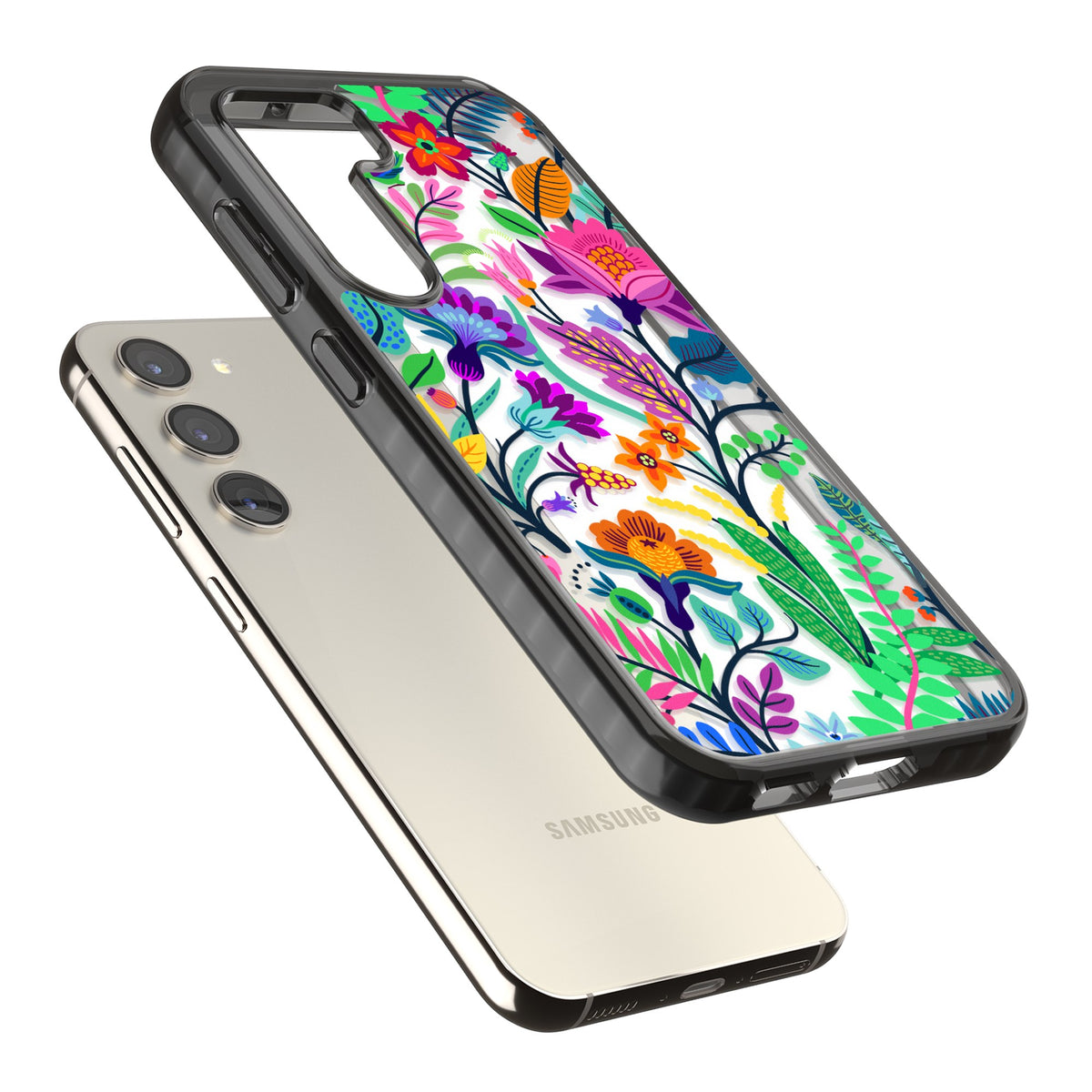 Floral Vibe Samsung S22 / Samsung S22 Plus / Samsung S23 / Samsung S23 Plus / Samsung S24 / Samsung S24 Plus Impact Black Phone Case angled