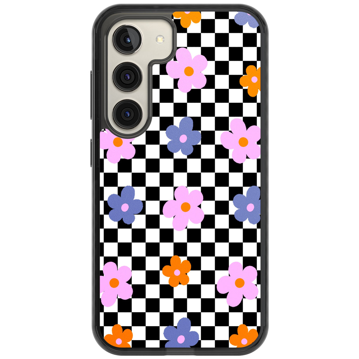 Checkered Blossom Samsung S22 / Samsung S22 Plus / Samsung S23 / Samsung S23 Plus / Samsung S24 / Samsung S24 Plus Impact Black Phone Case front