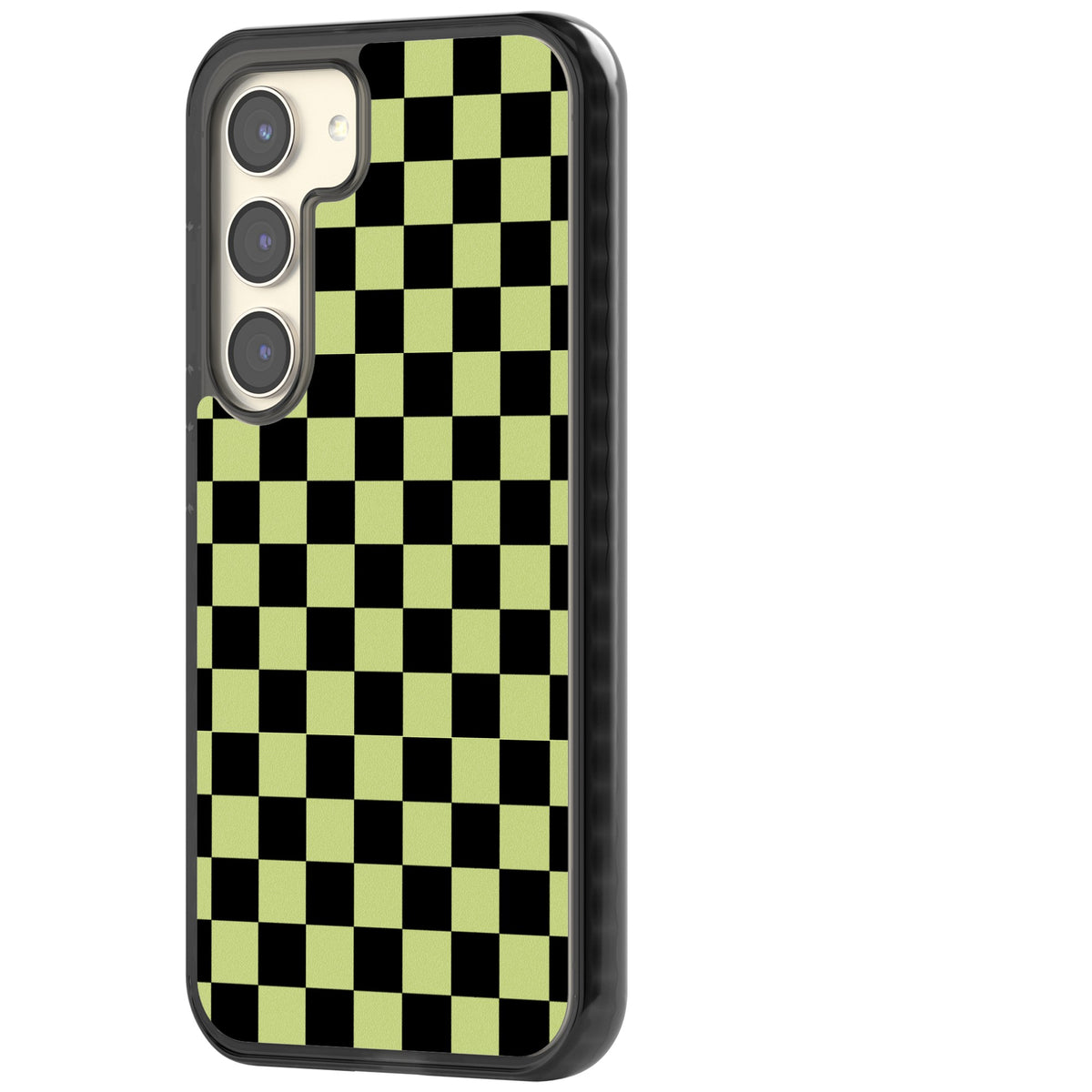 Black & Lime Check Samsung S22 / Samsung S22 Plus / Samsung S23 / Samsung S23 Plus / Samsung S24 / Samsung S24 Plus Impact Black Phone Case side