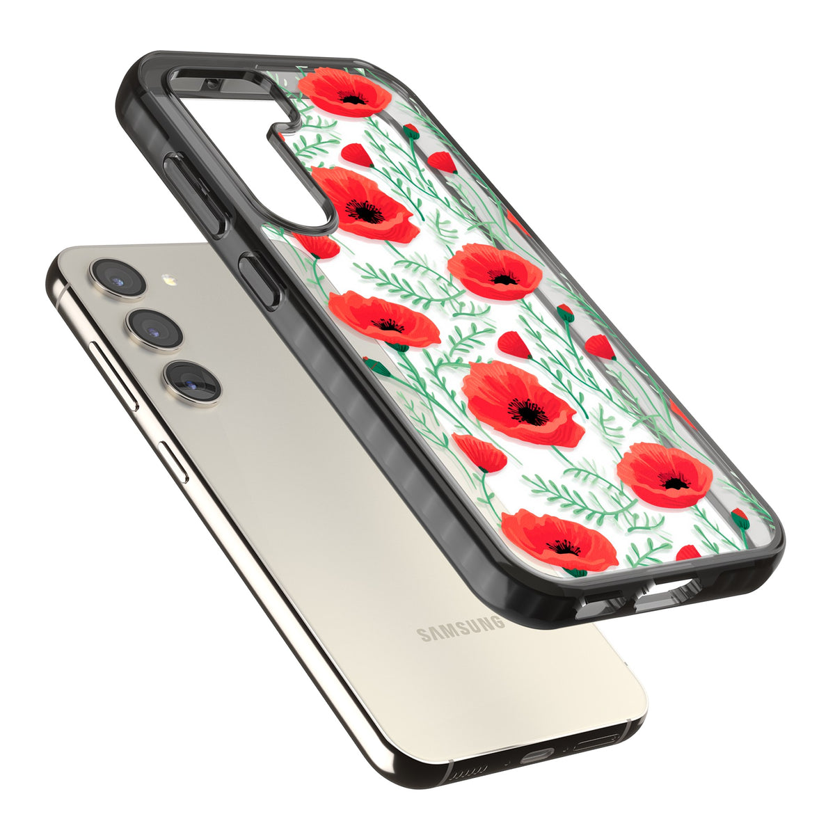 Poppy Garden Samsung S22 / Samsung S22 Plus / Samsung S23 / Samsung S23 Plus / Samsung S24 / Samsung S24 Plus Impact Black Phone Case angled