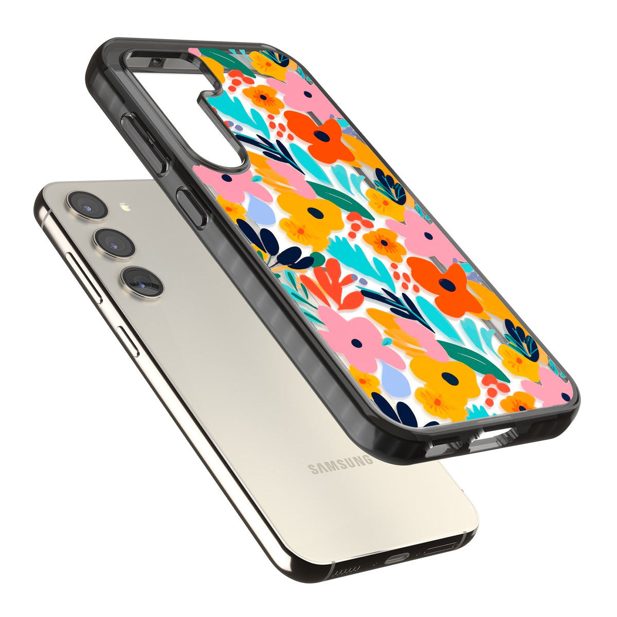 Floral Fiesta Samsung S22 / Samsung S22 Plus / Samsung S23 / Samsung S23 Plus / Samsung S24 / Samsung S24 Plus Impact Black Phone Case angled