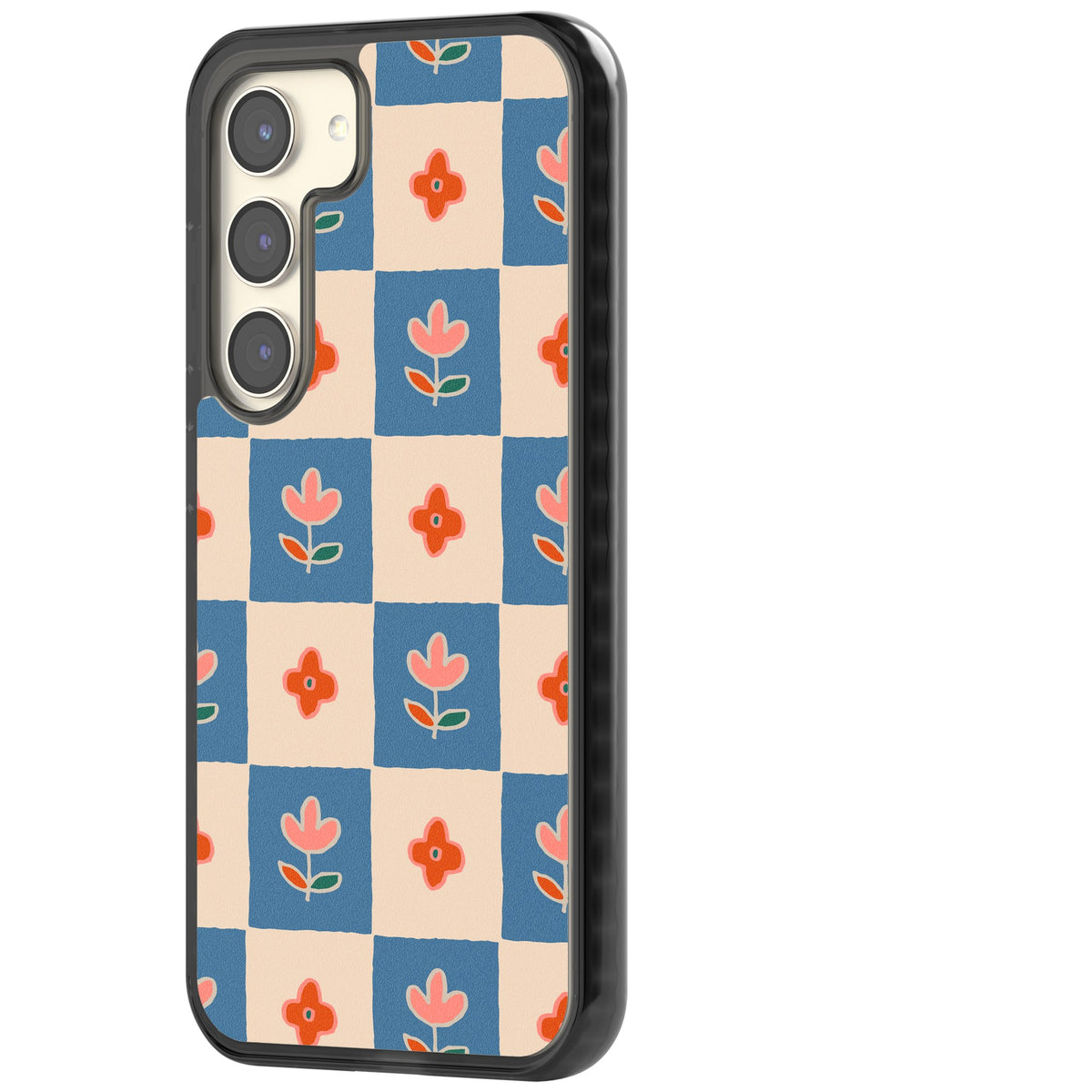 Vintage Bloom Checkered Samsung S22 / Samsung S22 Plus / Samsung S23 / Samsung S23 Plus / Samsung S24 / Samsung S24 Plus Impact Black Phone Case side