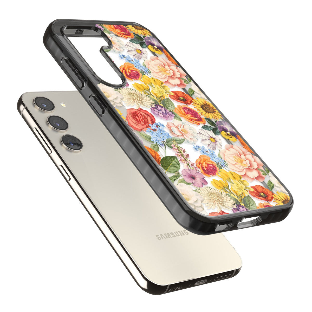 Bloom Basket Samsung S22 / Samsung S22 Plus / Samsung S23 / Samsung S23 Plus / Samsung S24 / Samsung S24 Plus Impact Black Phone Case angled