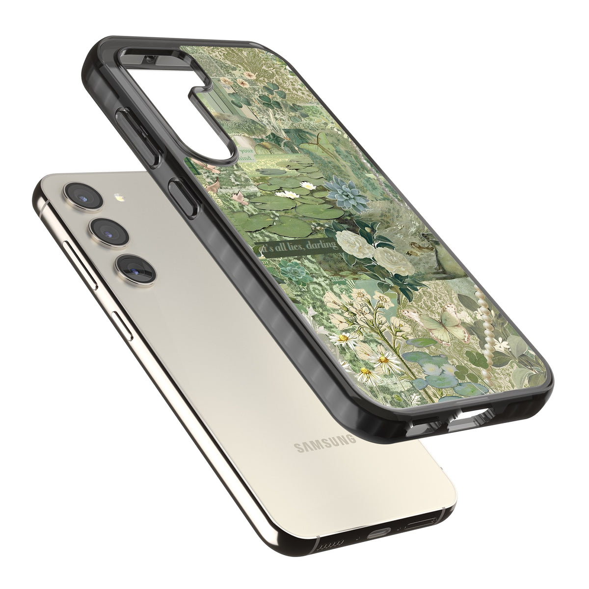 Sage Collage Samsung S22 / Samsung S22 Plus / Samsung S23 / Samsung S23 Plus / Samsung S24 / Samsung S24 Plus Impact Black Phone Case angled