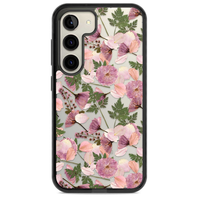 Leafy Floral Pattern Transparent Design Phone Case Samsung S22 / Black Impact Case,Samsung S23 / Black Impact Case Blanc Space