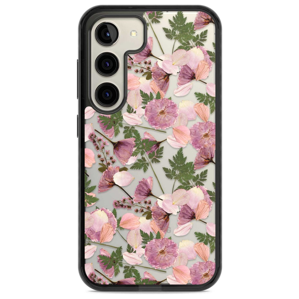 Leafy Floral Pattern Transparent Design Phone Case Samsung S22 / Black Impact Case,Samsung S23 / Black Impact Case Blanc Space