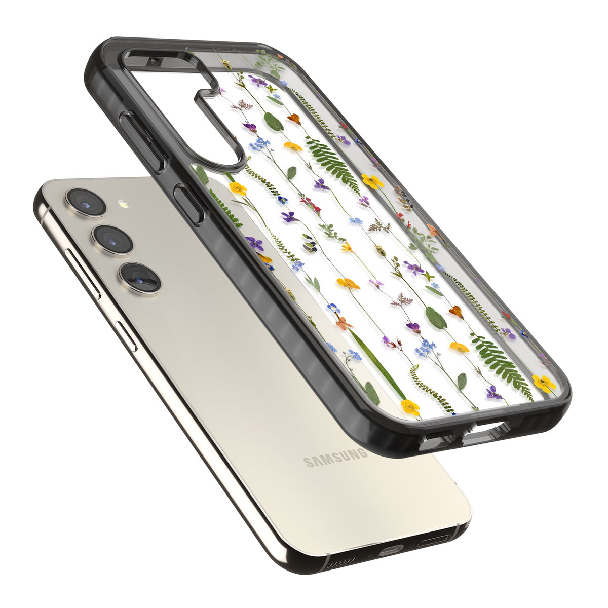 Wildflower Chain Samsung S22 / Samsung S22 Plus / Samsung S23 / Samsung S23 Plus / Samsung S24 / Samsung S24 Plus Impact Black Phone Case angled