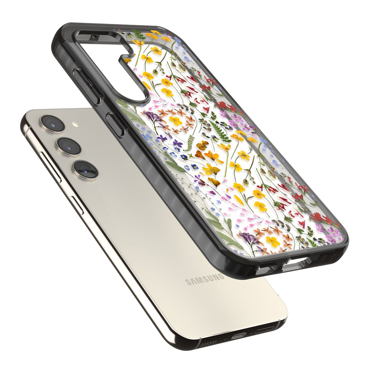 Wildflower Samsung S22 / Samsung S22 Plus / Samsung S23 / Samsung S23 Plus / Samsung S24 / Samsung S24 Plus Impact Black Phone Case angled