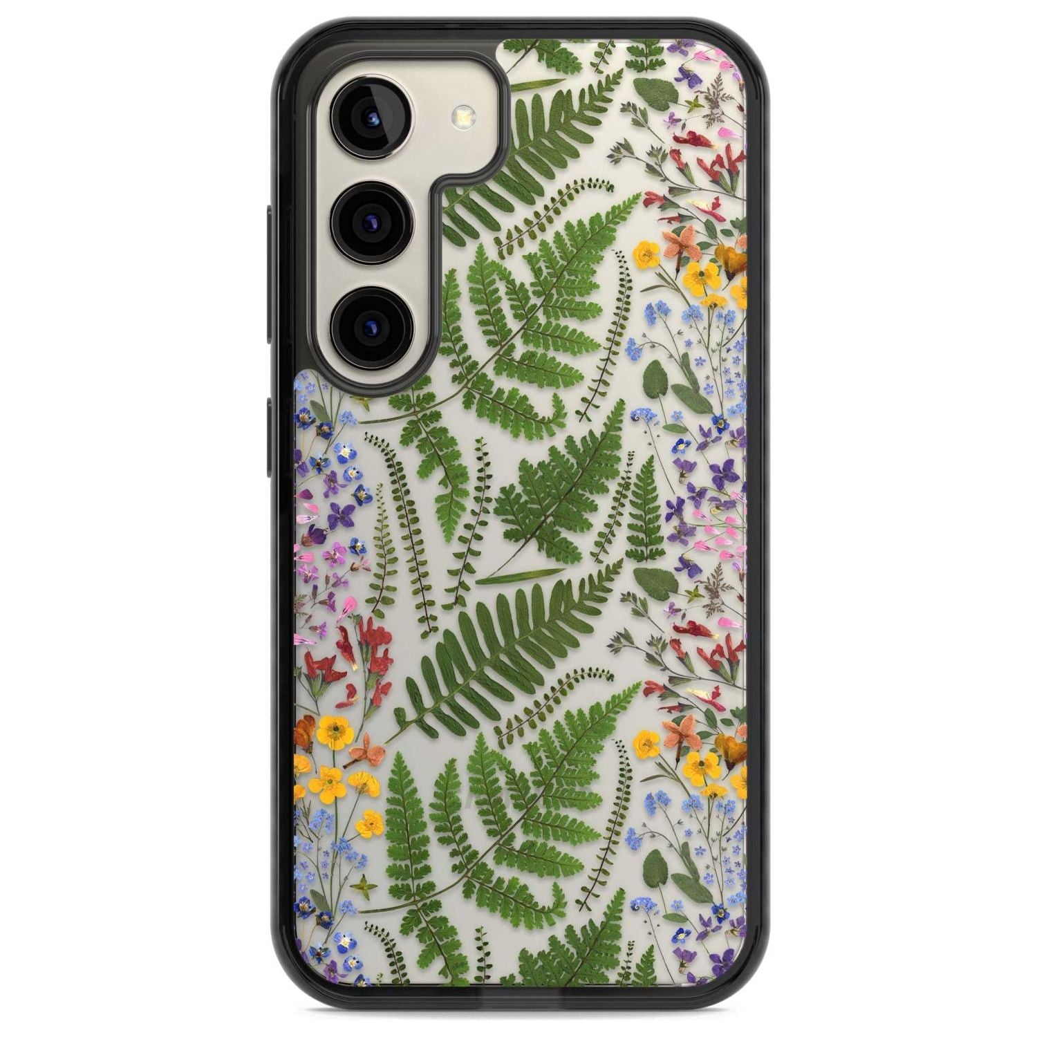 Busy Floral and Fern Design Phone Case Samsung S22 / Black Impact Case,Samsung S23 / Black Impact Case Blanc Space