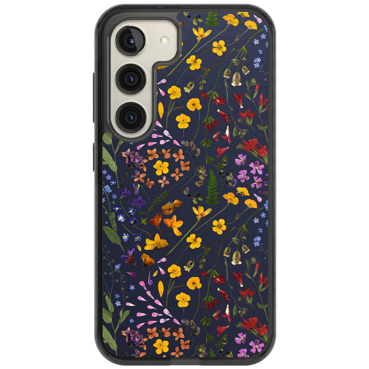 Wildflowers & Leaves In Navy Samsung S22 / Samsung S22 Plus / Samsung S23 / Samsung S23 Plus / Samsung S24 / Samsung S24 Plus Impact Black Phone Case front