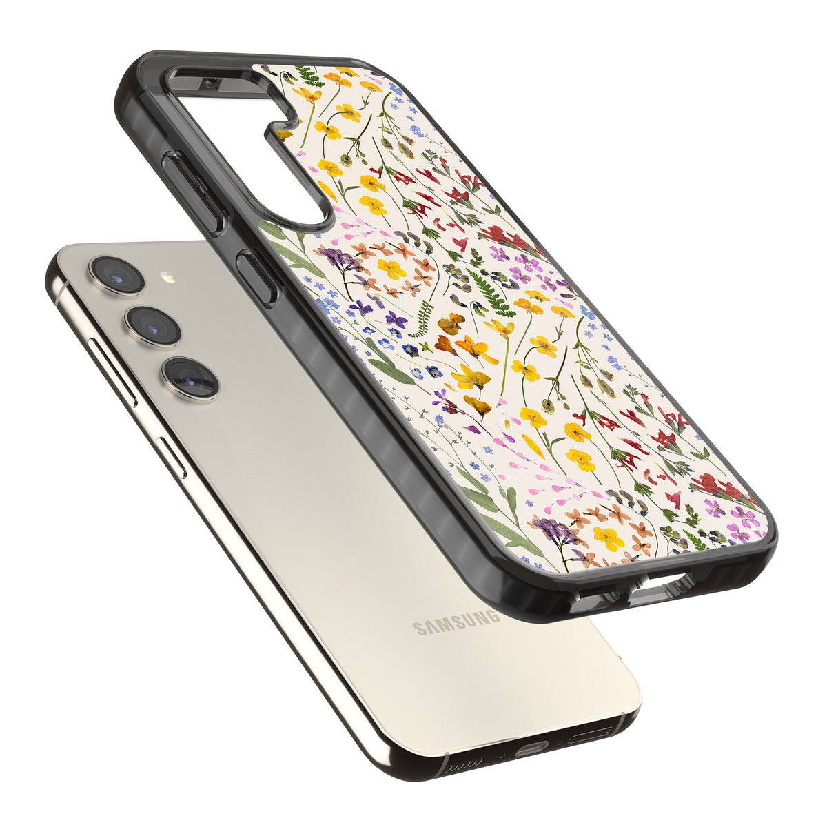 Wildflower Cream Samsung S22 / Samsung S22 Plus / Samsung S23 / Samsung S23 Plus / Samsung S24 / Samsung S24 Plus Impact Black Phone Case angled