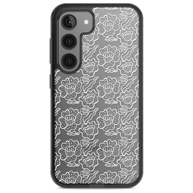 Funky Floral Patterns White on Clear Phone Case Samsung S22 / Black Impact Case,Samsung S23 / Black Impact Case Blanc Space