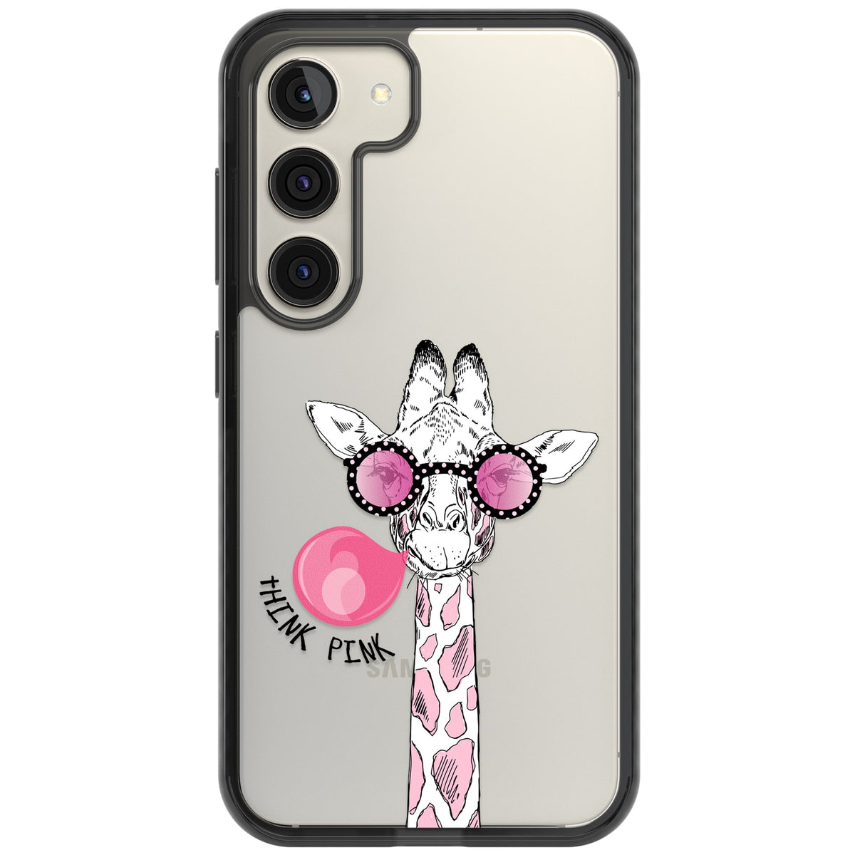 Think Pink Giraffe Samsung S22 / Samsung S22 Plus / Samsung S23 / Samsung S23 Plus / Samsung S24 / Samsung S24 Plus Impact Black Phone Case front