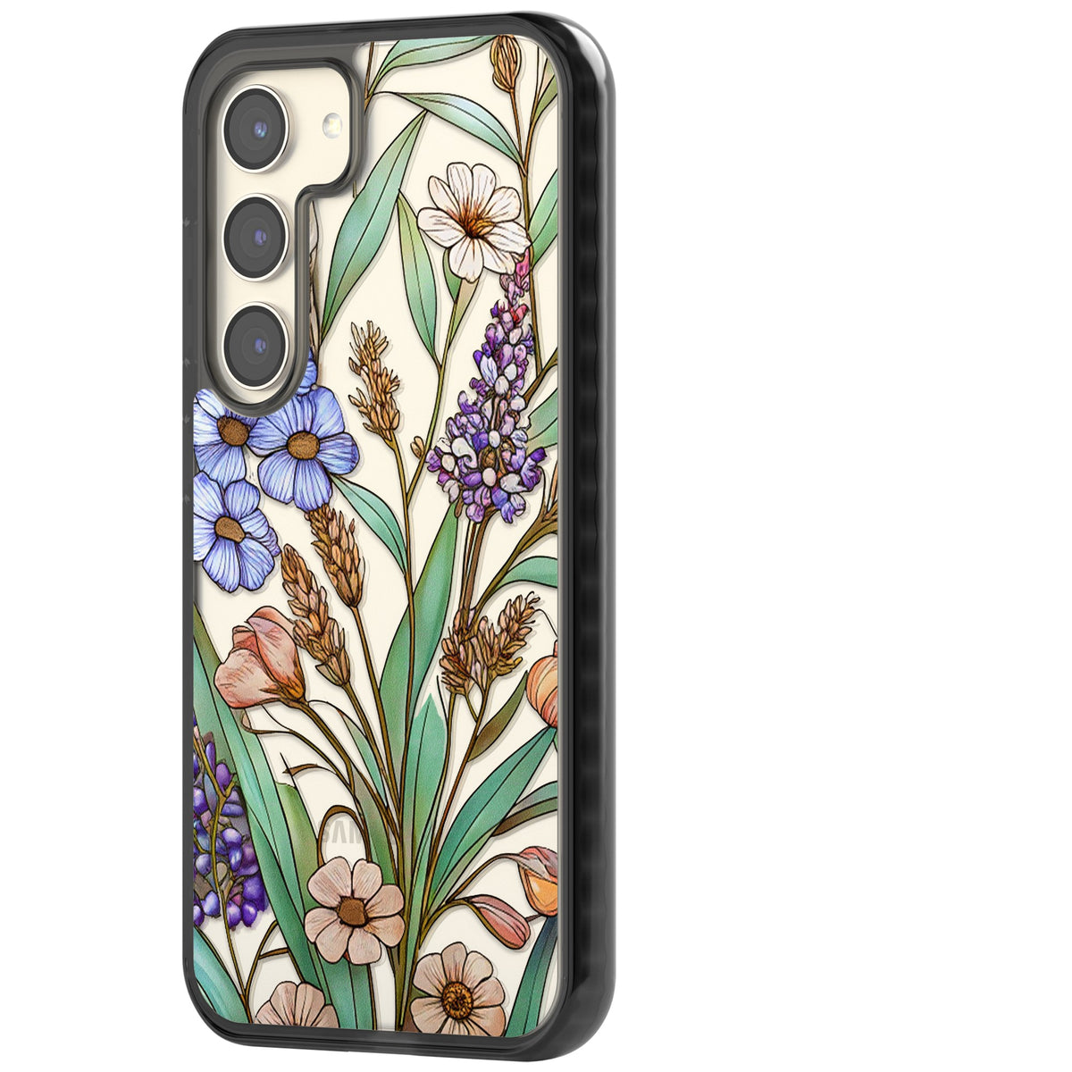 Glass Lavenders & Daisies Samsung S22 / Samsung S22 Plus / Samsung S23 / Samsung S23 Plus / Samsung S24 / Samsung S24 Plus Impact Black Phone Case side