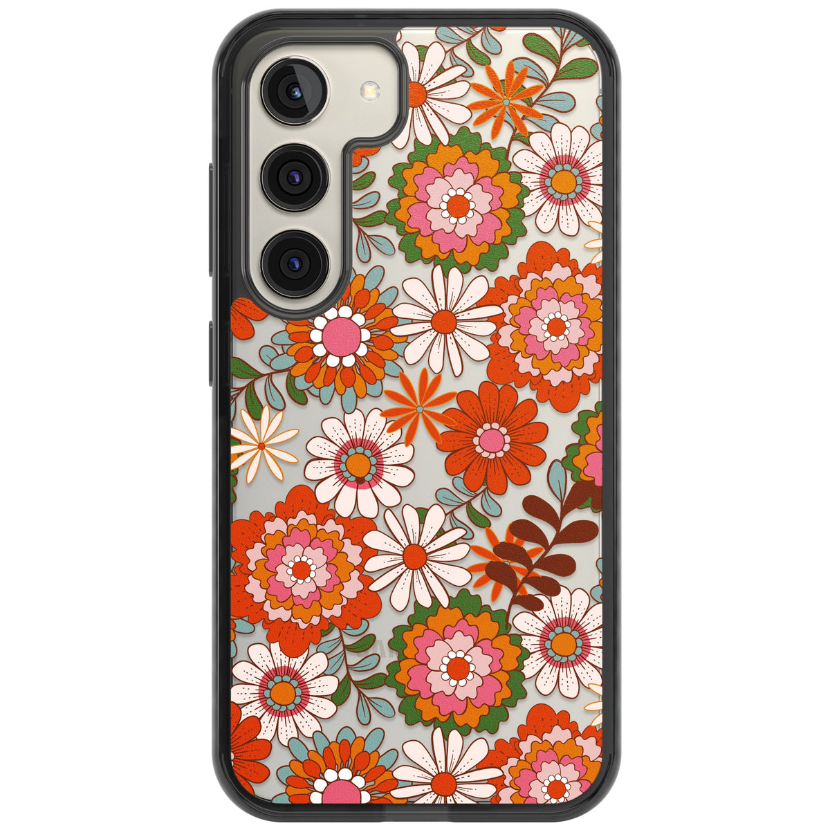 Seventies Bloom Samsung S22 / Samsung S22 Plus / Samsung S23 / Samsung S23 Plus / Samsung S24 / Samsung S24 Plus Impact Black Phone Case front