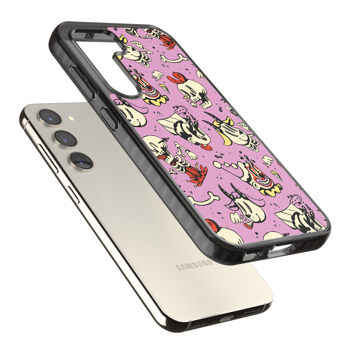 Violet Mischief Samsung S22 / Samsung S22 Plus / Samsung S23 / Samsung S23 Plus / Samsung S24 / Samsung S24 Plus Impact Black Phone Case angled