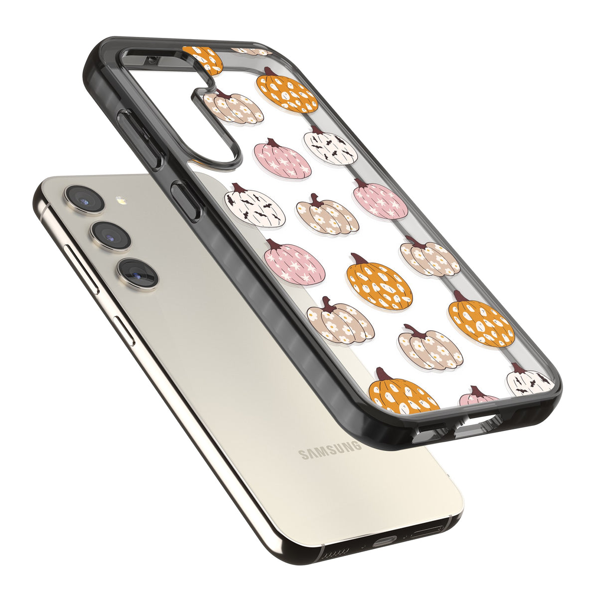 Floral Pumpkins Samsung S22 / Samsung S22 Plus / Samsung S23 / Samsung S23 Plus / Samsung S24 / Samsung S24 Plus Impact Black Phone Case angled