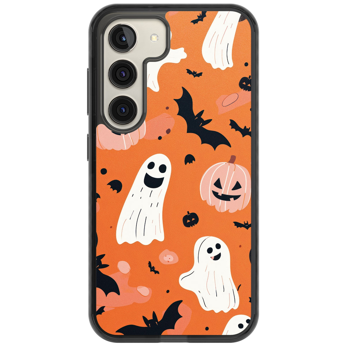 Orange Halloween Pattern Samsung S22 / Samsung S22 Plus / Samsung S23 / Samsung S23 Plus / Samsung S24 / Samsung S24 Plus Impact Black Phone Case front
